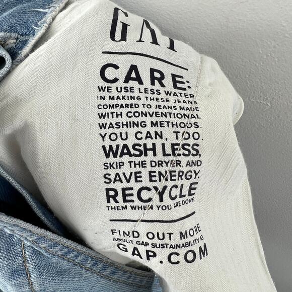 GAP Blue Wash 100% Cotton Raw Hem Distressed Denim Jean Bib Shortalls Size S - Picture 5 of 6